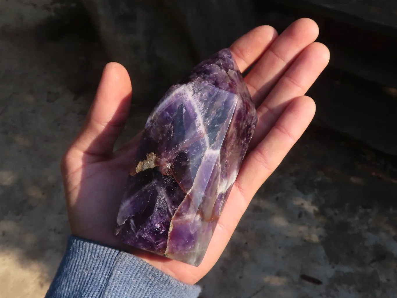 Polished  Dark Chevron Amethyst Points x 2 From Zambia