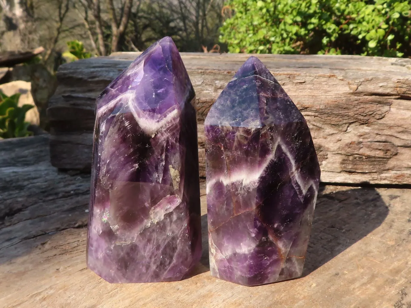 Polished  Dark Chevron Amethyst Points x 2 From Zambia