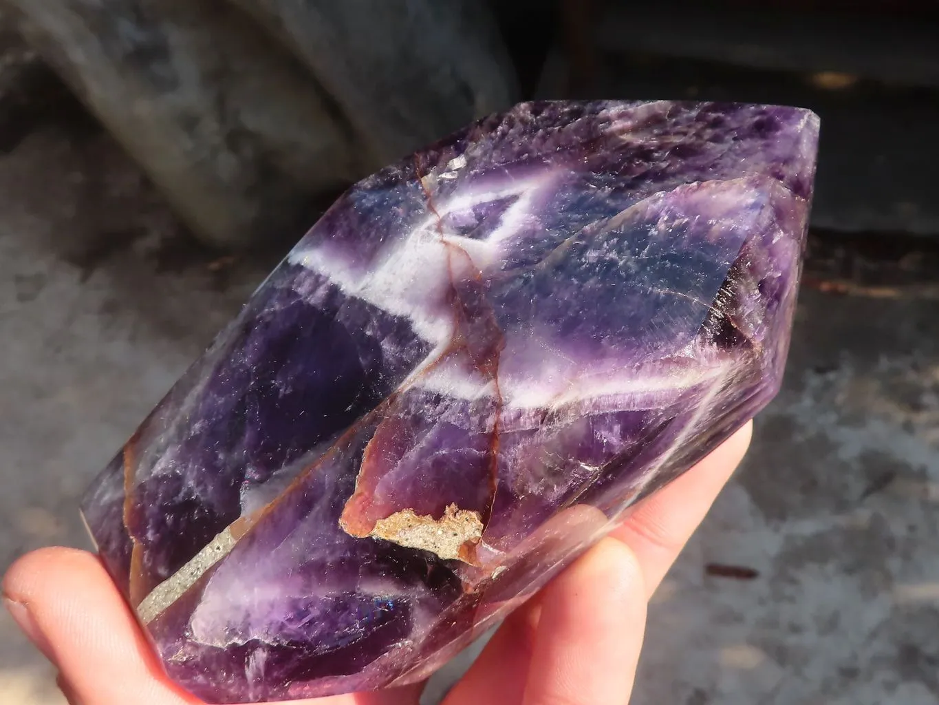 Polished  Dark Chevron Amethyst Points x 2 From Zambia