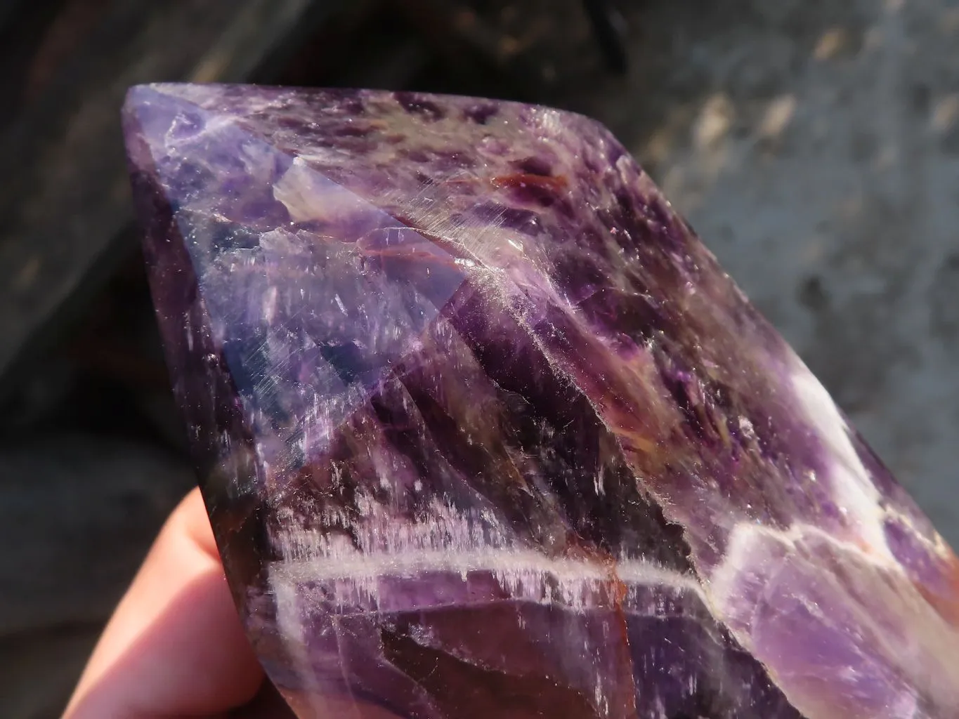 Polished  Dark Chevron Amethyst Points x 2 From Zambia