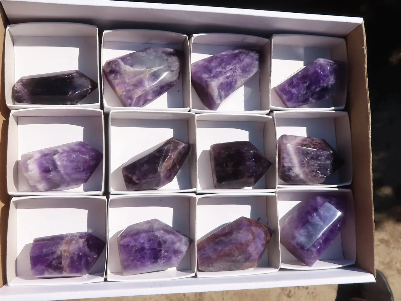 Polished Deep Purple Chevron Amethyst Points x 12 From Zambia