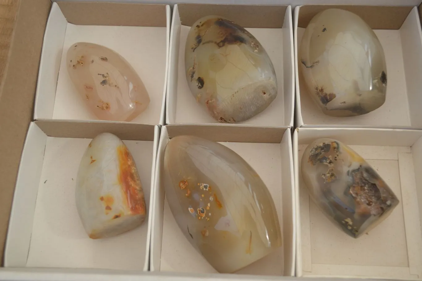 Polished Dendritic Agate Standing Free Forms  x 6 From Moralambo, Madagascar