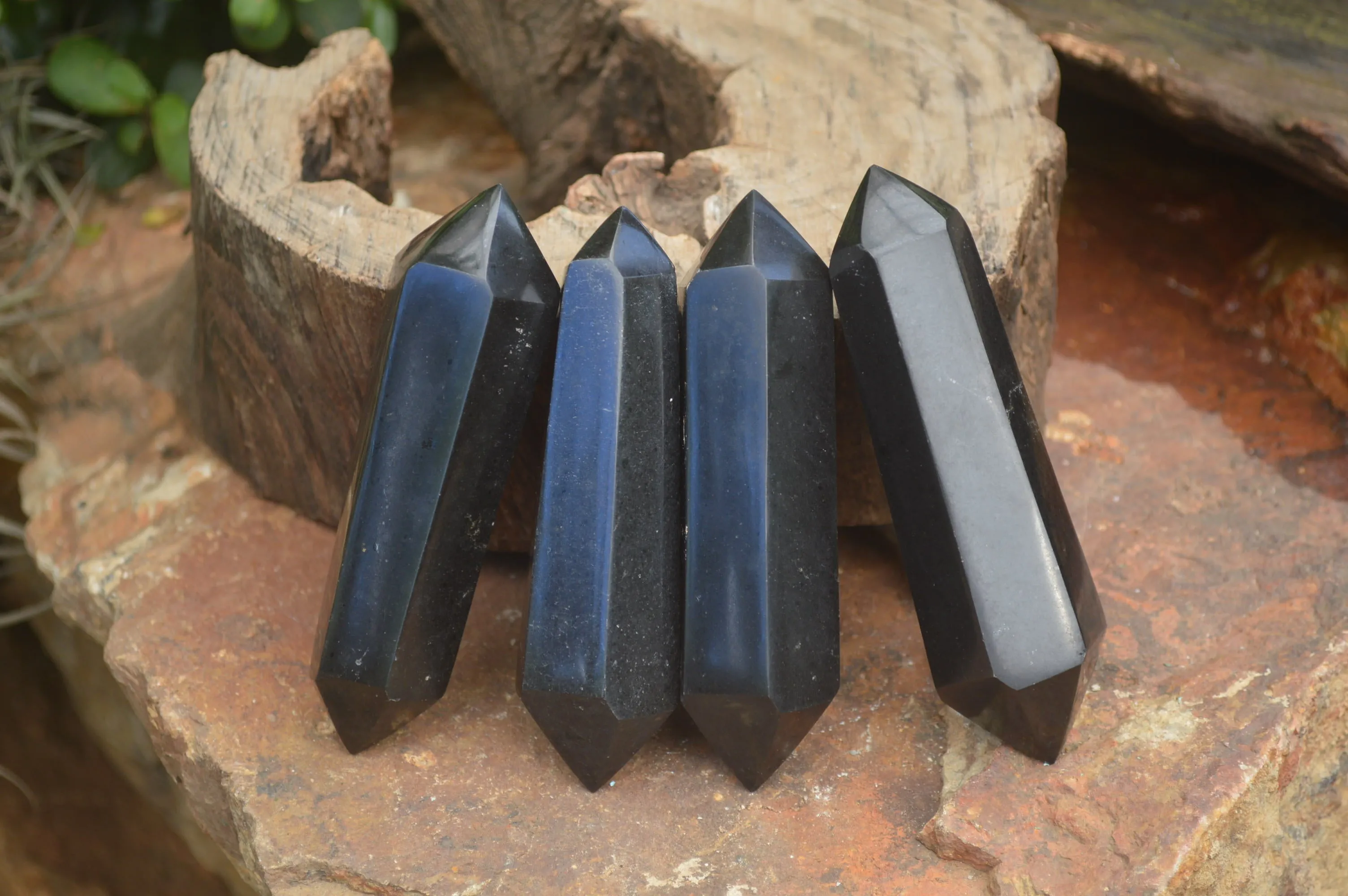 Polished Double Terminated Black Basalt Points x 12 From Madagascar