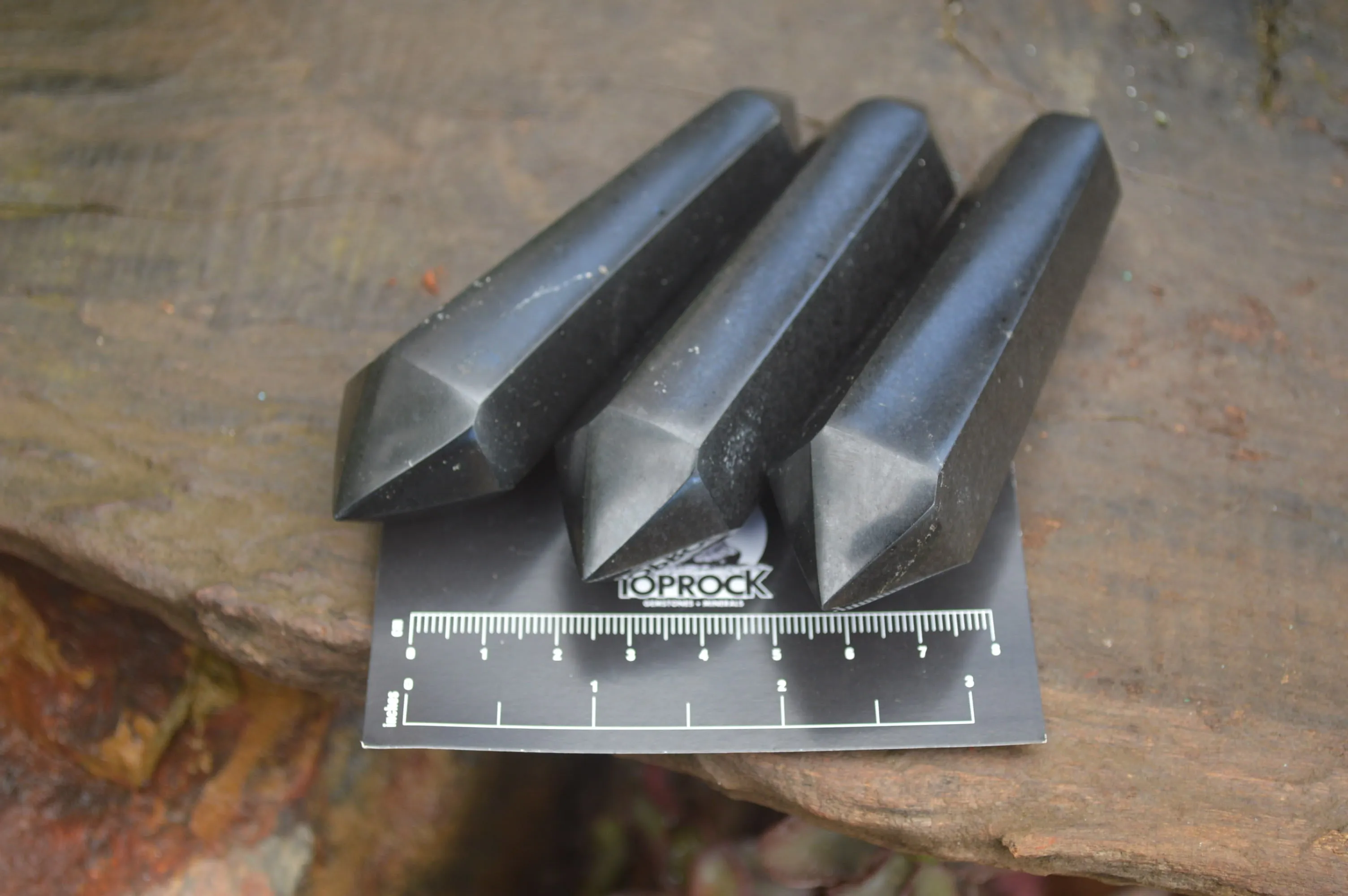 Polished Double Terminated Black Basalt Points x 12 From Madagascar