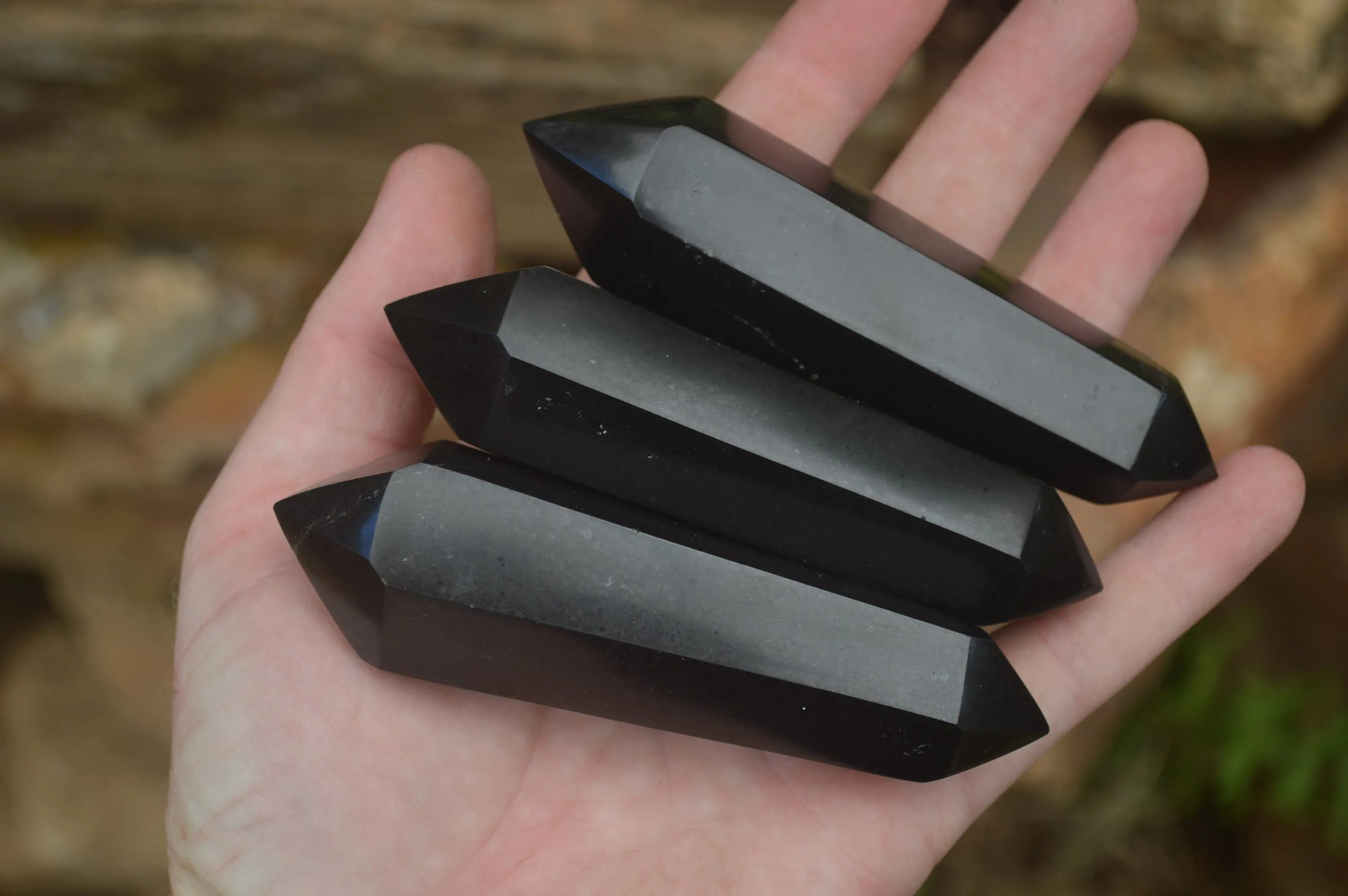 Polished Double Terminated Black Basalt Points x 12 From Madagascar