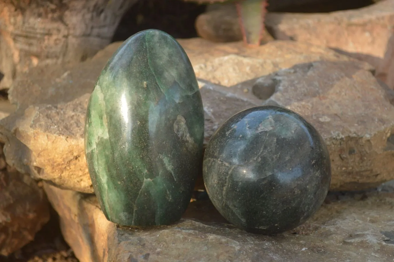 Polished  Emerald Fuchsite Quartz Sphere & Standing Free Form  x 2 From Madagascar