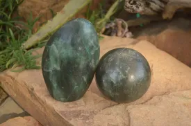 Polished  Emerald Fuchsite Quartz Sphere & Standing Free Form  x 2 From Madagascar