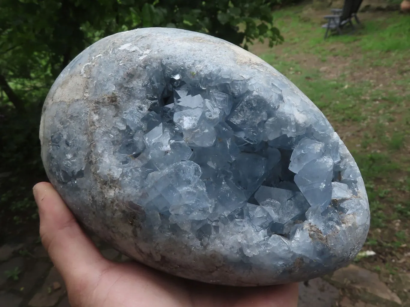 Polished Extra Large Blue Celestite Egg Geode  x 1 From Sakoany, Madagascar