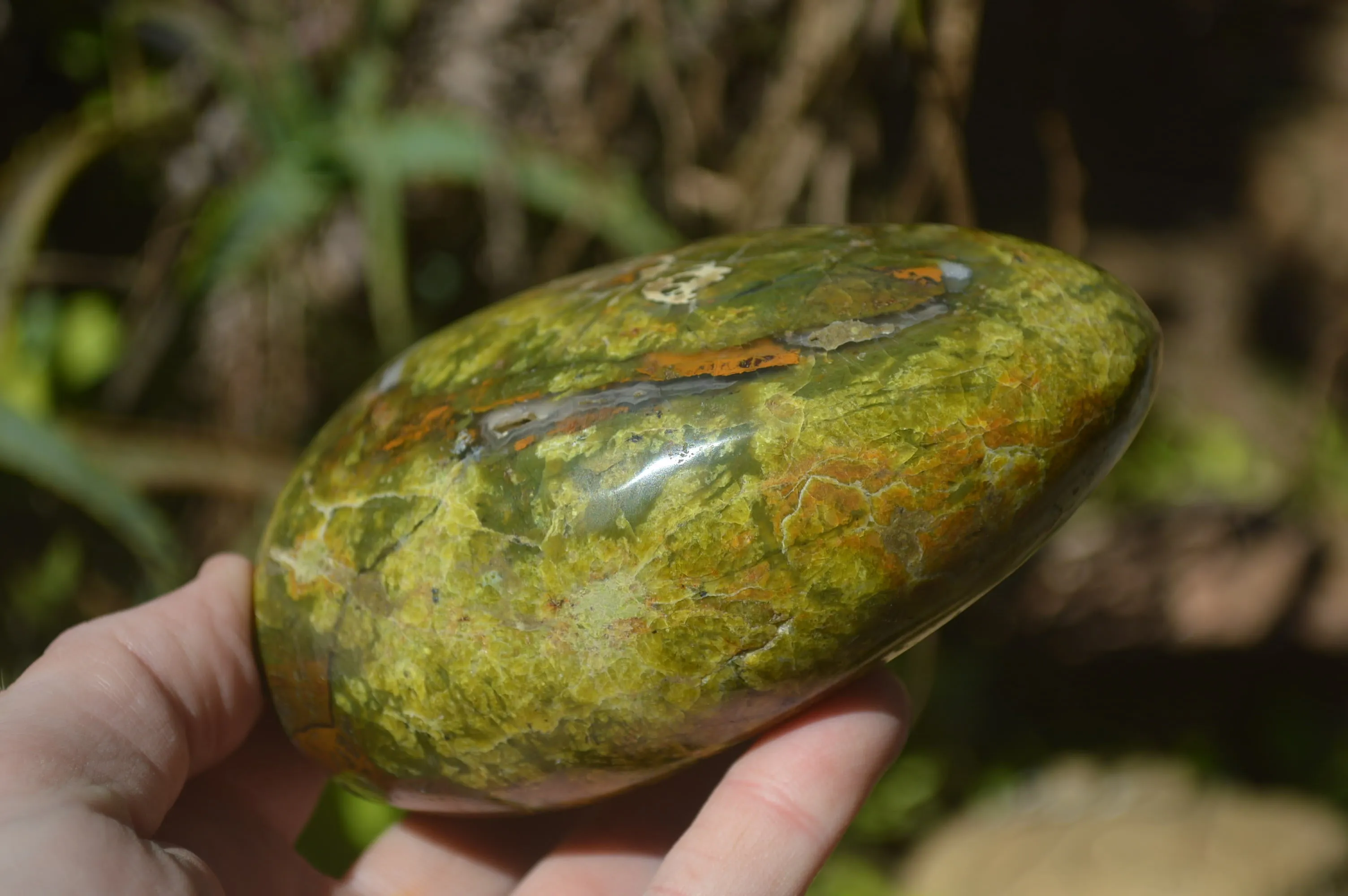 Polished Green Opal Standing Free Forms x 3 From Antsirabe, Madagascar