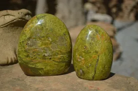 Polished Green Opal Standing Free Forms x 3 From Antsirabe, Madagascar