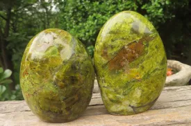 Polished Green Opal Standing Free Forms x 4 From Antsirabe, Madagascar