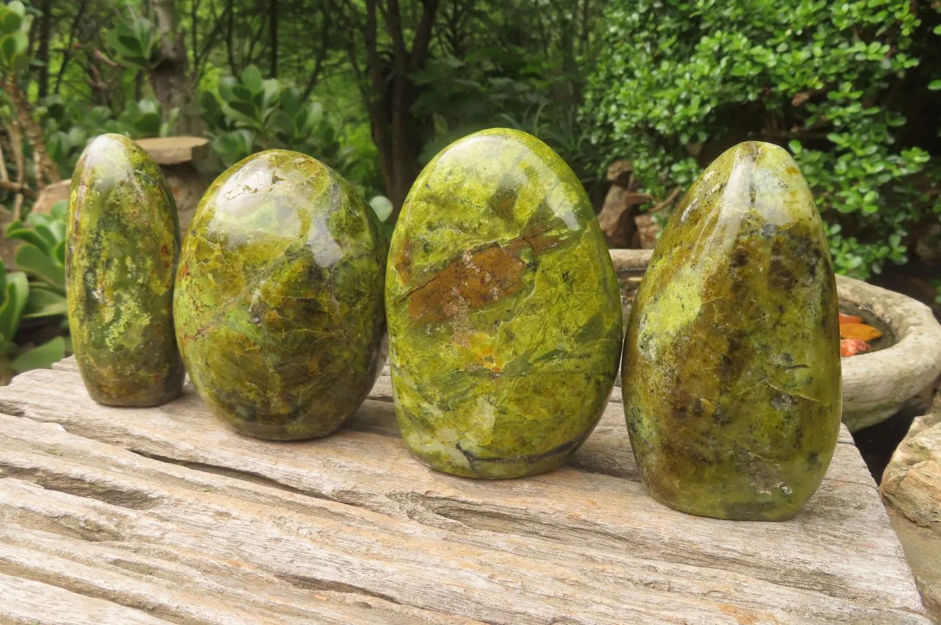 Polished Green Opal Standing Free Forms x 4 From Antsirabe, Madagascar