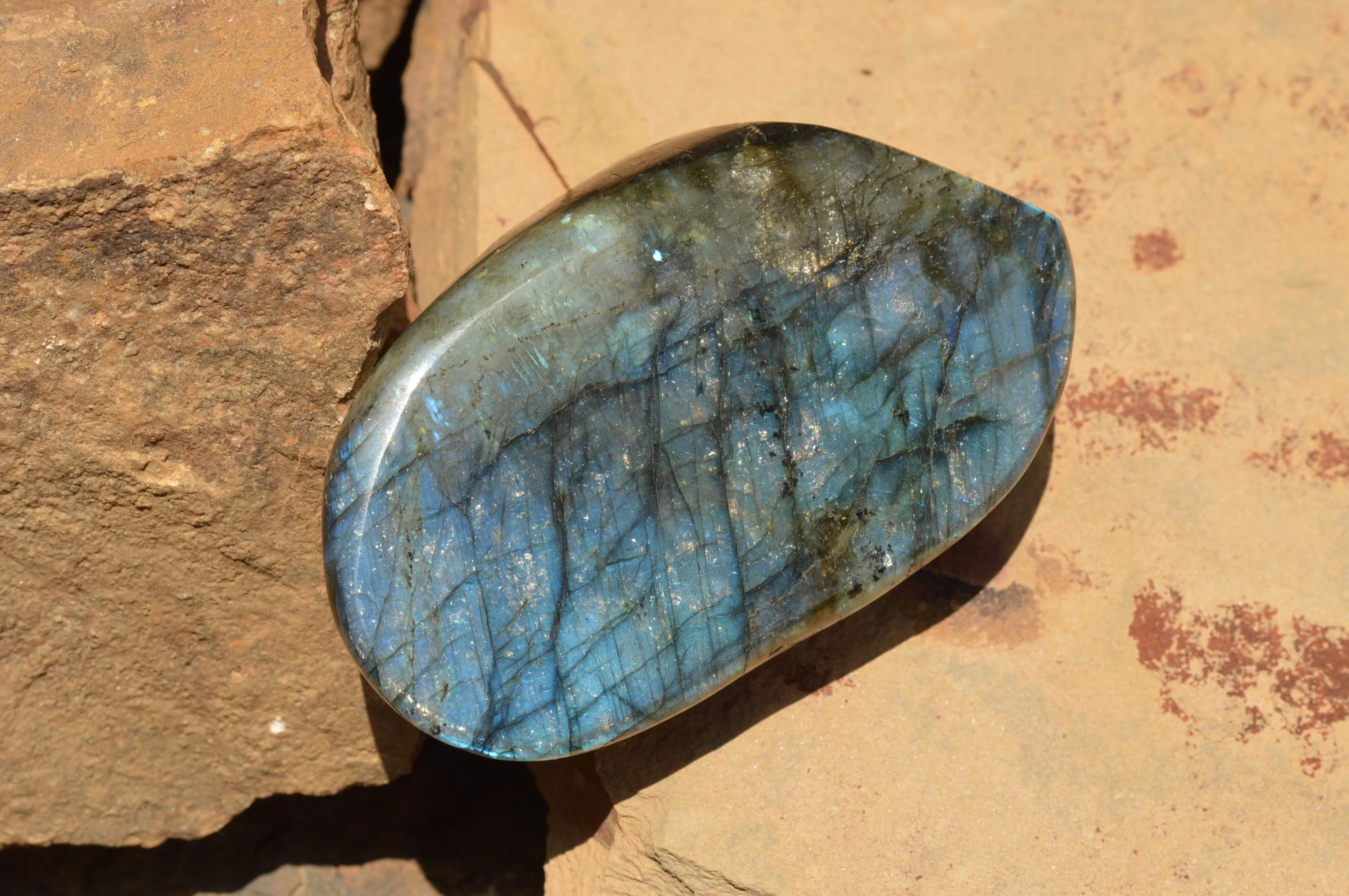 Polished Labradorite Standing Free Forms With Intense Blue & Gold Flash x 3 From Tulear, Madagascar