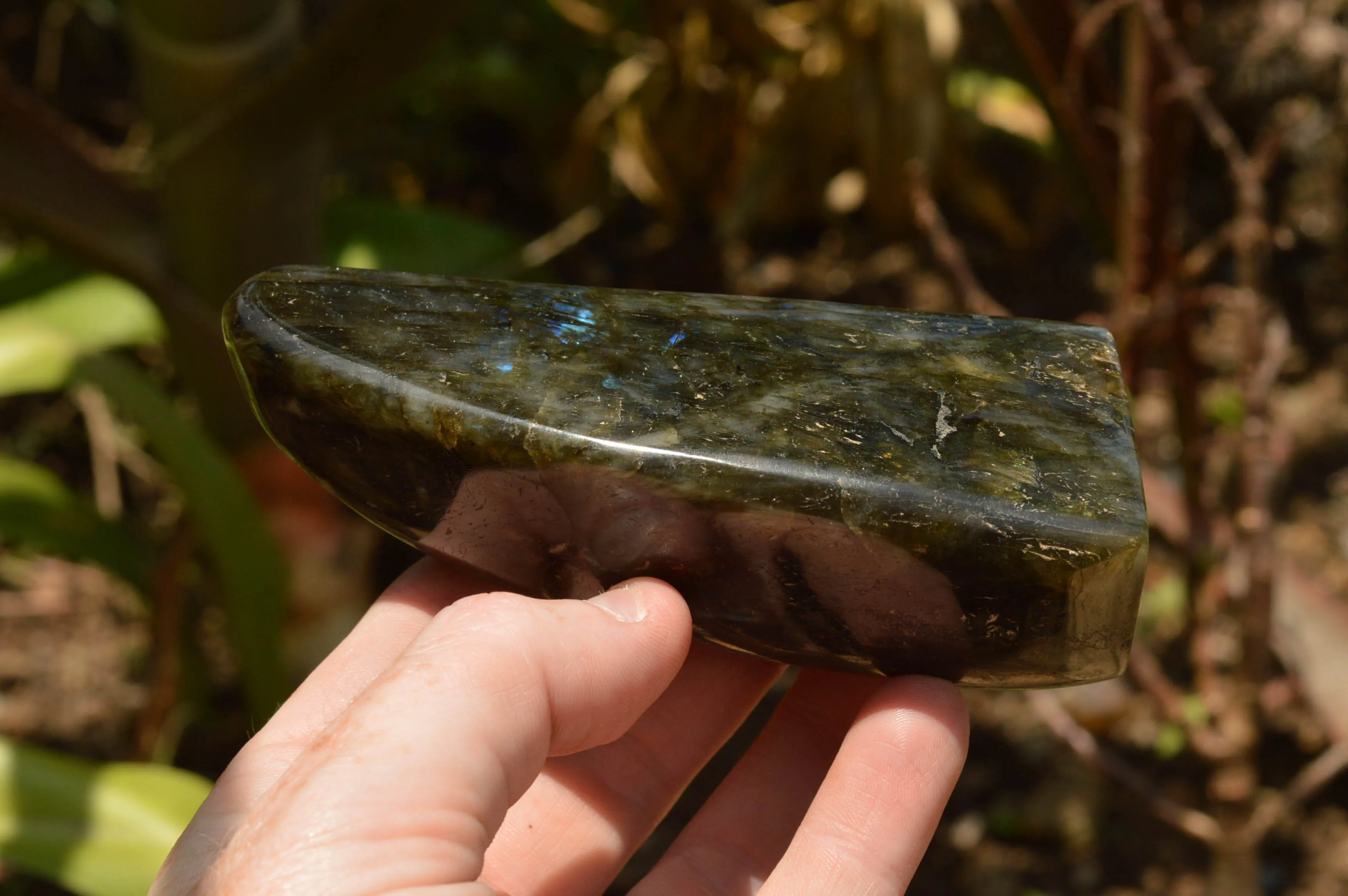 Polished Labradorite Standing Free Forms With Intense Blue & Gold Flash x 3 From Tulear, Madagascar