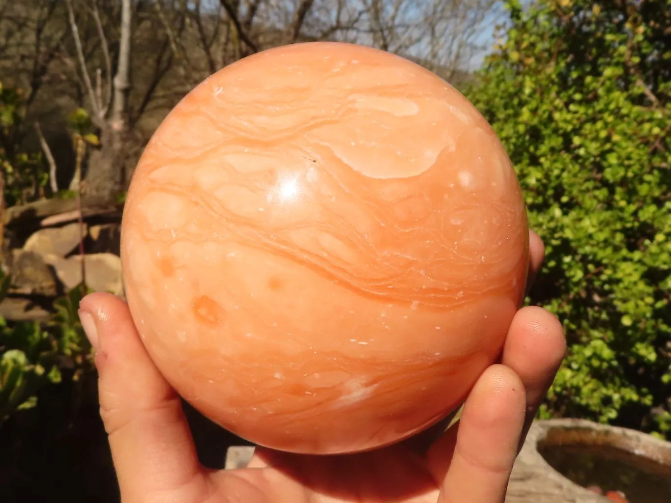 Polished Large Orange Twist Calcite Sphere  x 1 From Maevantanana, Madagascar