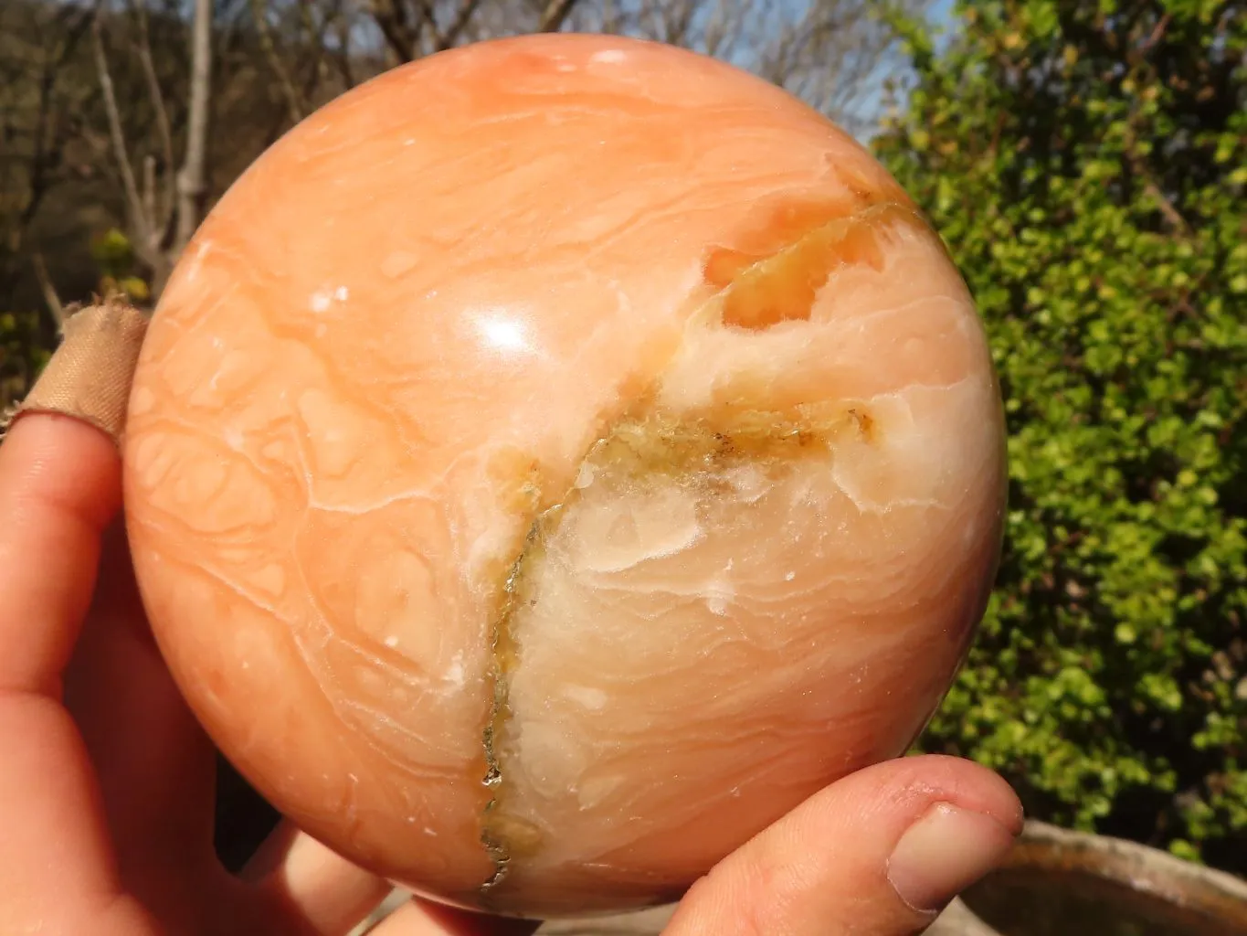 Polished Large Orange Twist Calcite Sphere  x 1 From Maevantanana, Madagascar