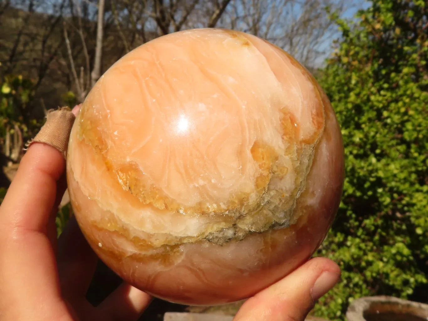 Polished Large Orange Twist Calcite Sphere  x 1 From Maevantanana, Madagascar