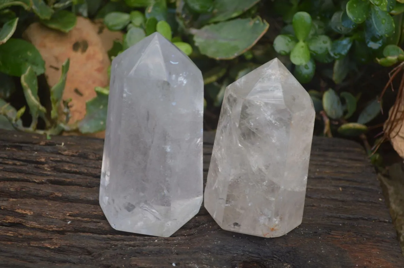 Polished Large Rainbow Veiled Clear Quartz Points x 2 From Madagascar