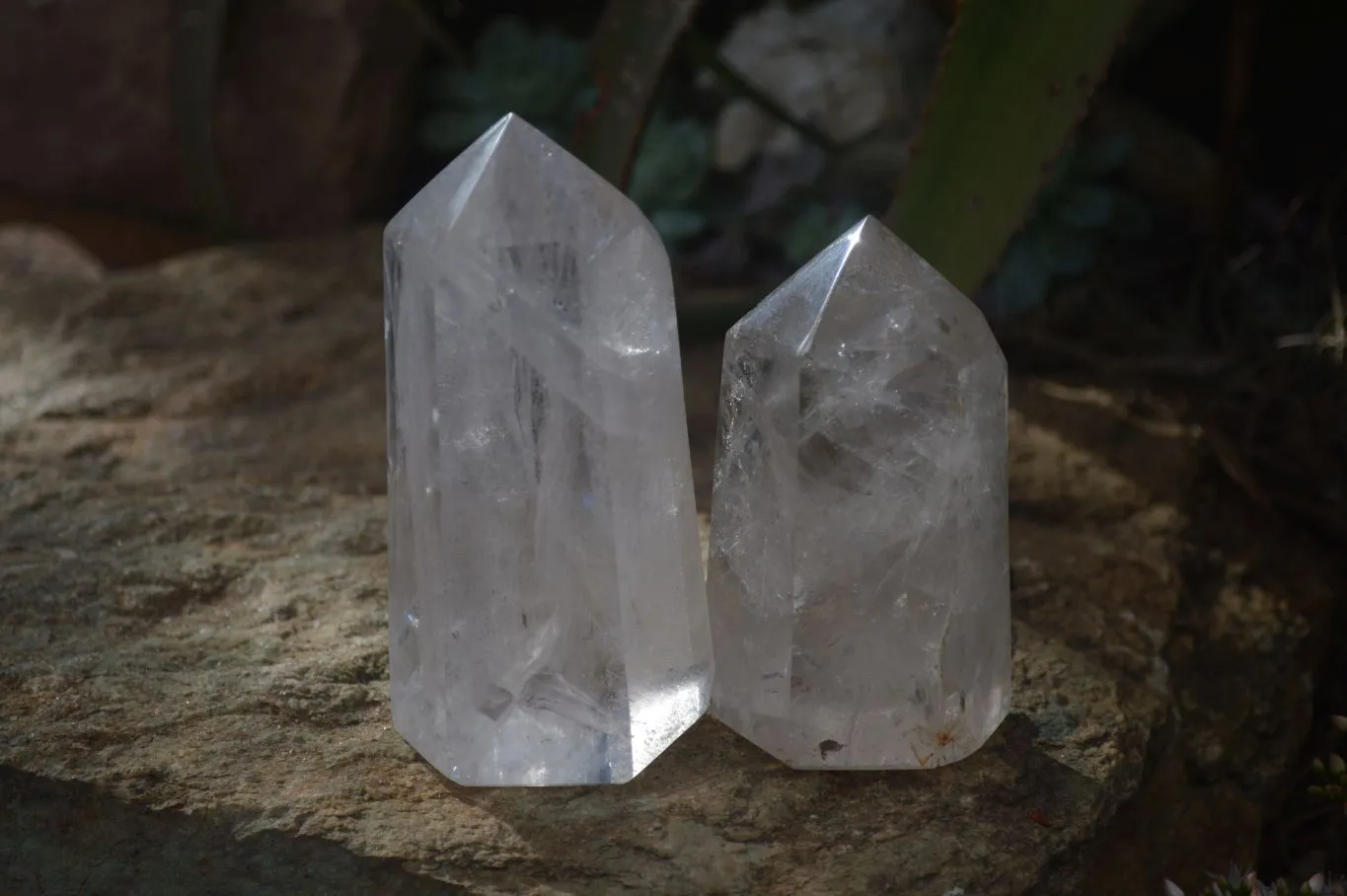 Polished Large Rainbow Veiled Clear Quartz Points x 2 From Madagascar