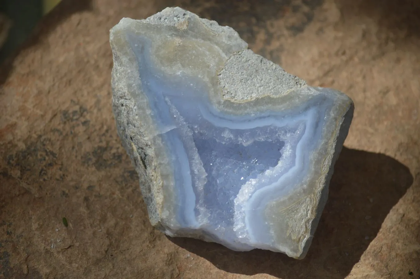 Polished One Side Blue Lace Agate Geode Specimens x 6 From Nsanje, Malawi