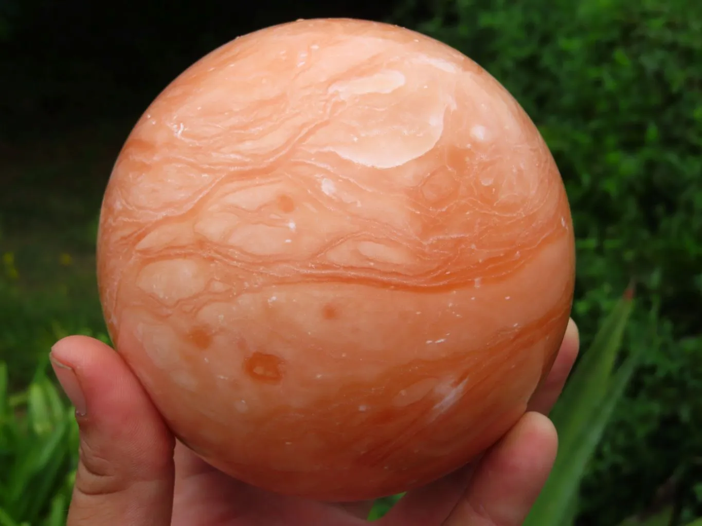 Polished Orange Calcite Sphere x 1 From Maevantanana, Madagascar