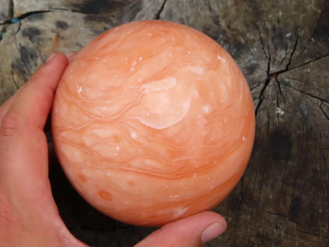 Polished Orange Calcite Sphere x 1 From Maevantanana, Madagascar