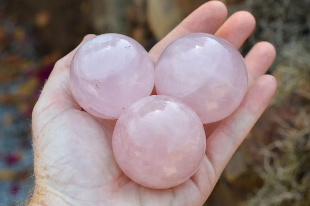 Polished Pink Rose Quartz Spheres x 6 From Ambatondrazaka, Madagascar