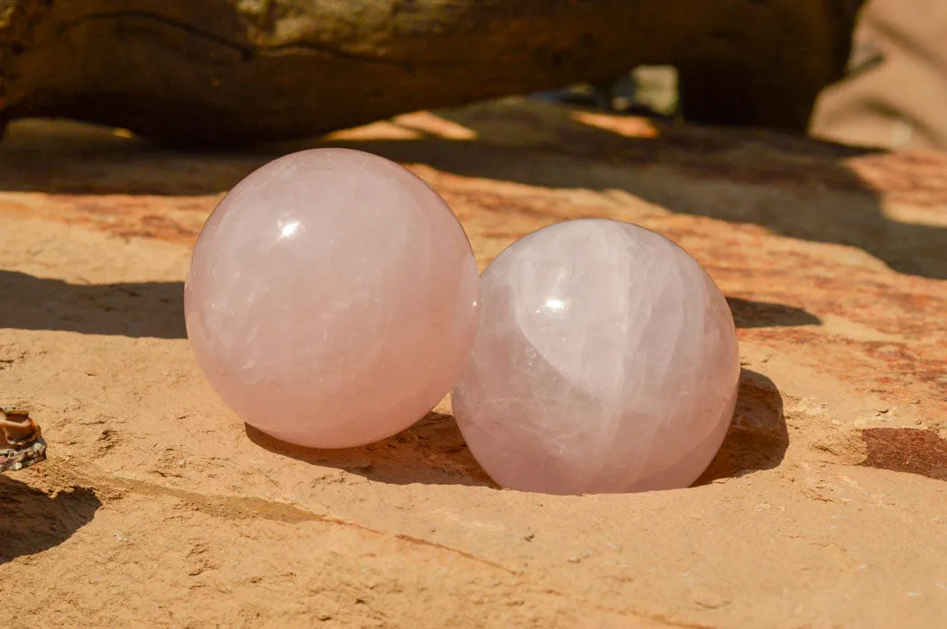 Polished Pink Rose Quartz Spheres x 6 From Ambatondrazaka, Madagascar