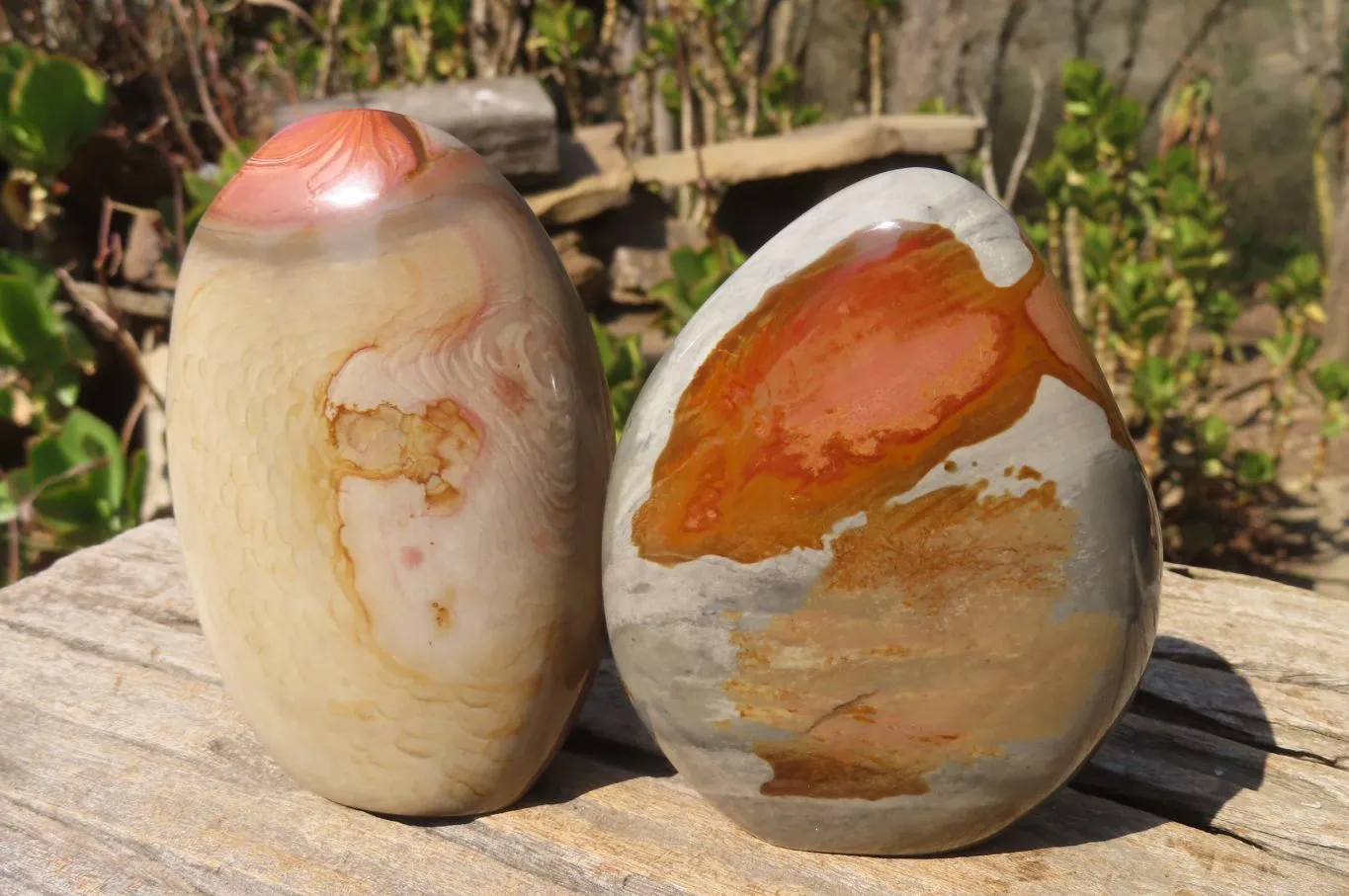 Polished Polychrome Jasper Standing Free Forms x 3 From Mahajanga, Madagascar