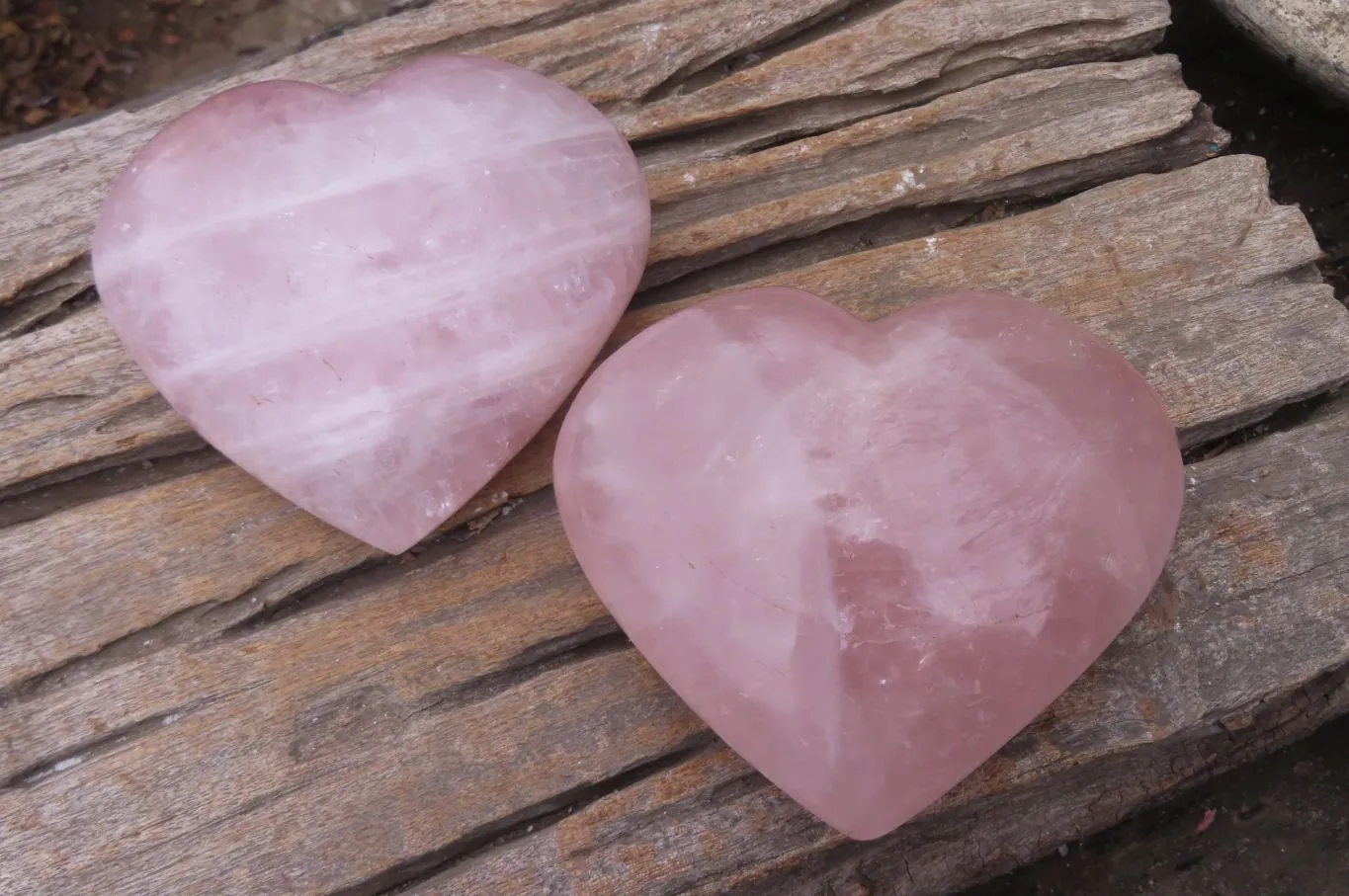 Polished Rose Quartz Hearts x 2 From Madagascar