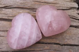 Polished Rose Quartz Hearts x 2 From Madagascar