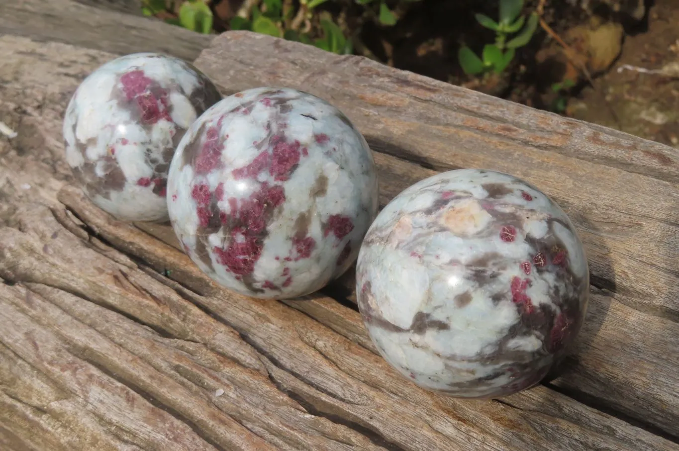 Polished Rubellite Pink Tourmaline Spheres x 3 From Madagascar