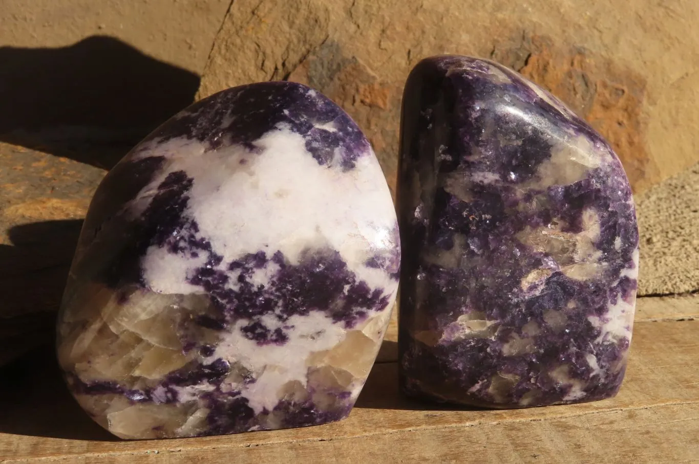 Polished Silver Leaf Lepidolite Standing Free Forms  x 2 From Zimbabwe