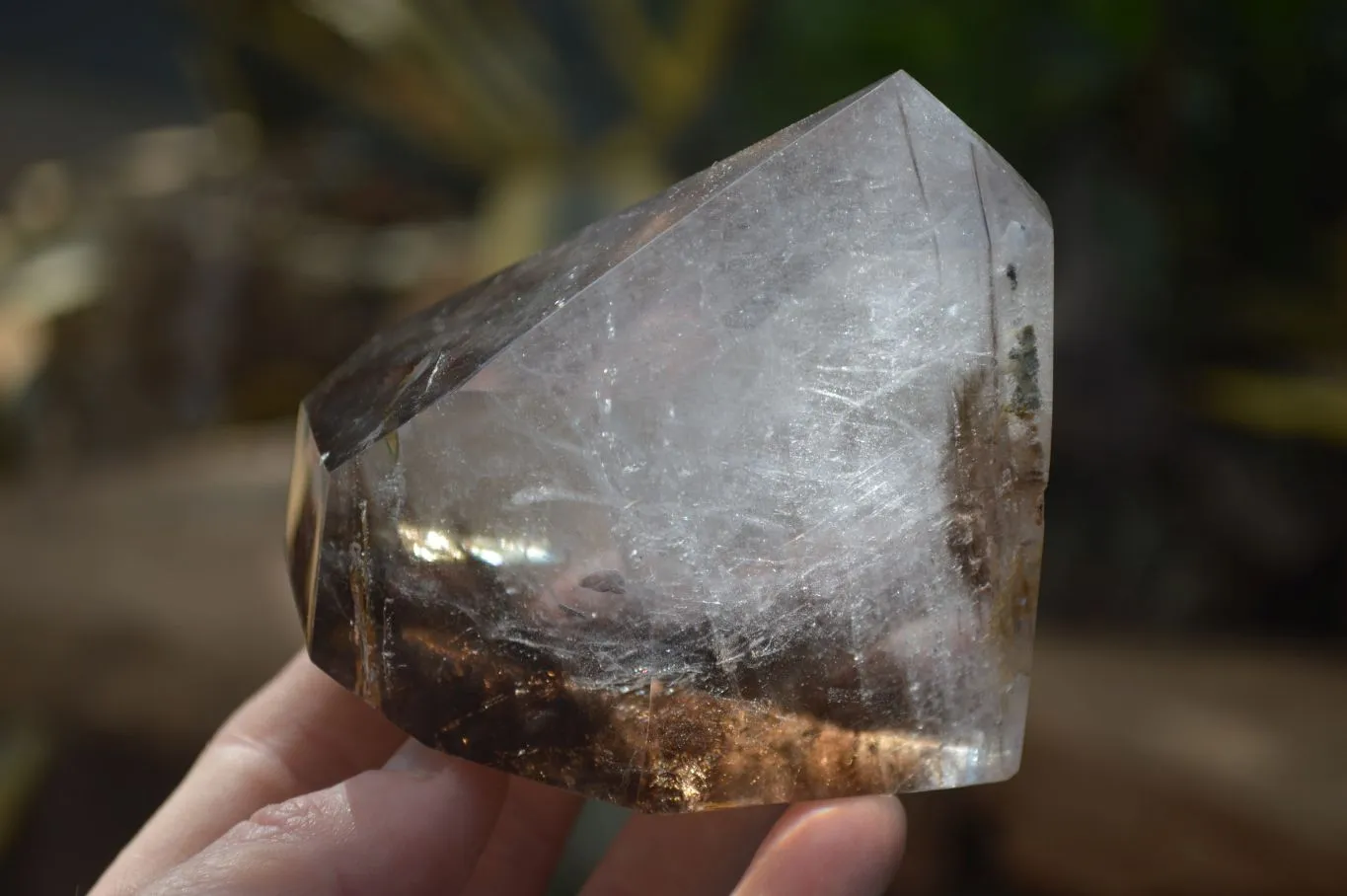 Polished Smokey Banded Window Quartz Crystals x 2 From Ankazobe, Madagascar