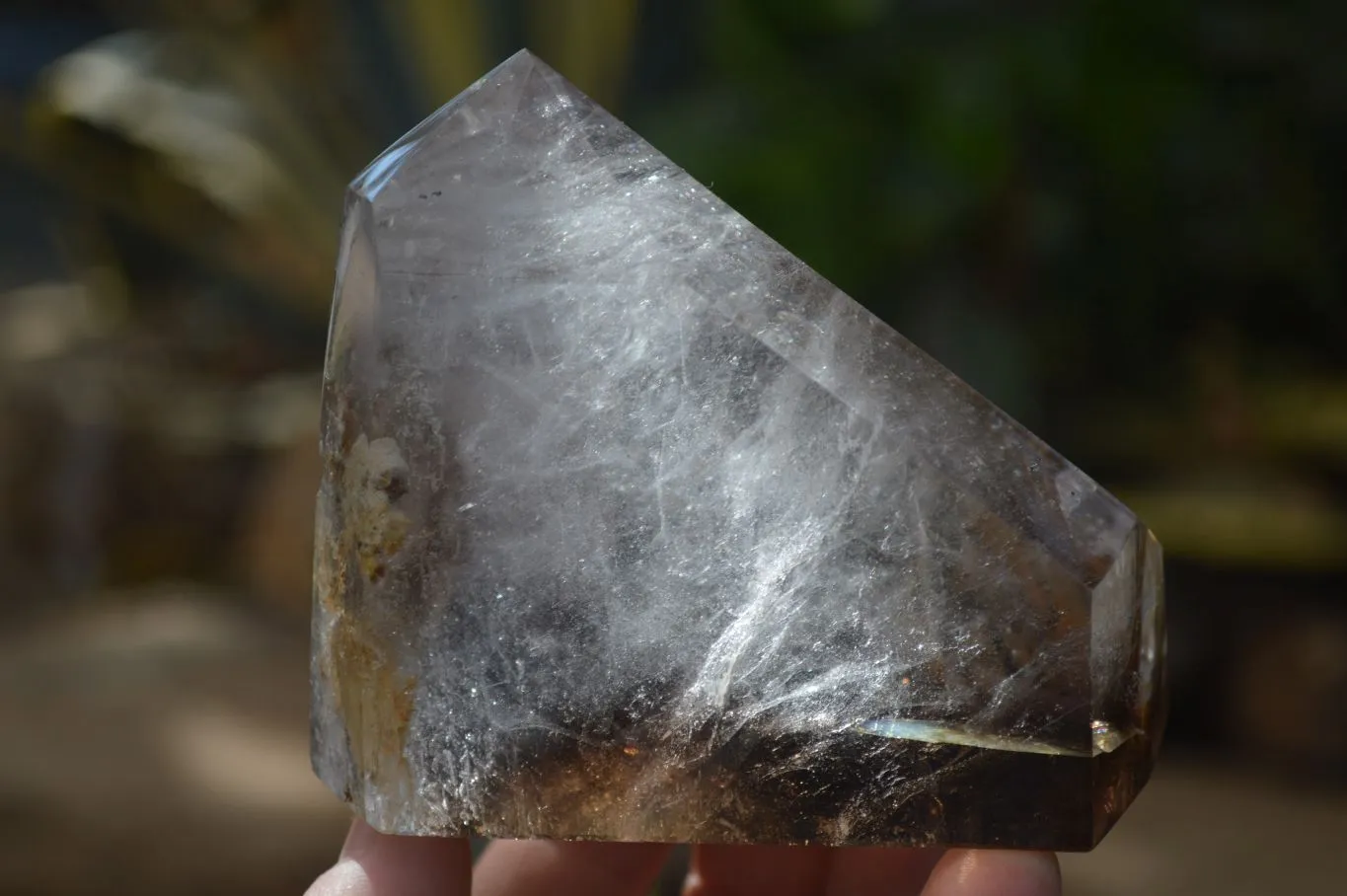 Polished Smokey Banded Window Quartz Crystals x 2 From Ankazobe, Madagascar