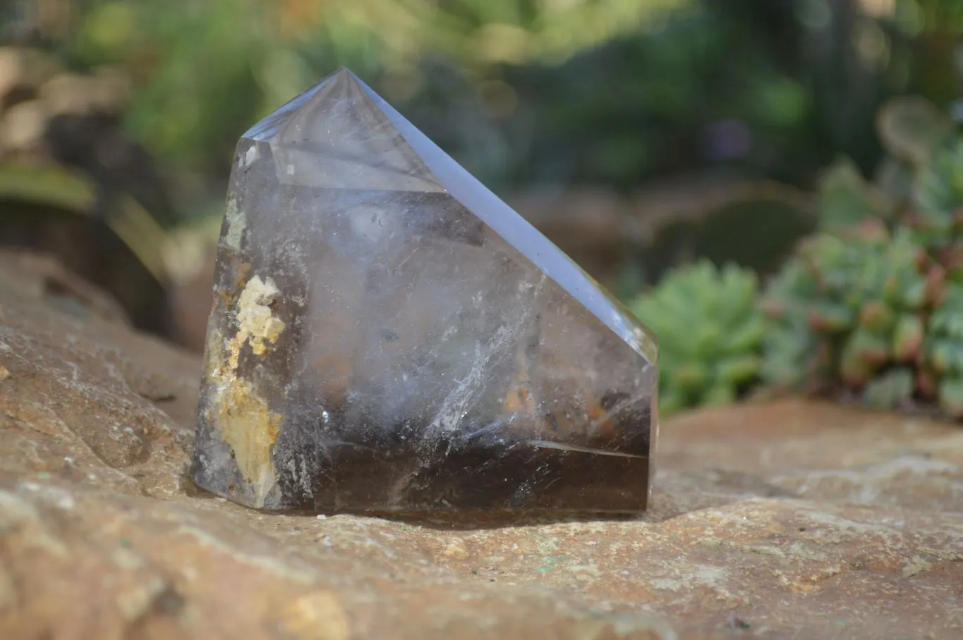 Polished Smokey Banded Window Quartz Crystals x 2 From Ankazobe, Madagascar