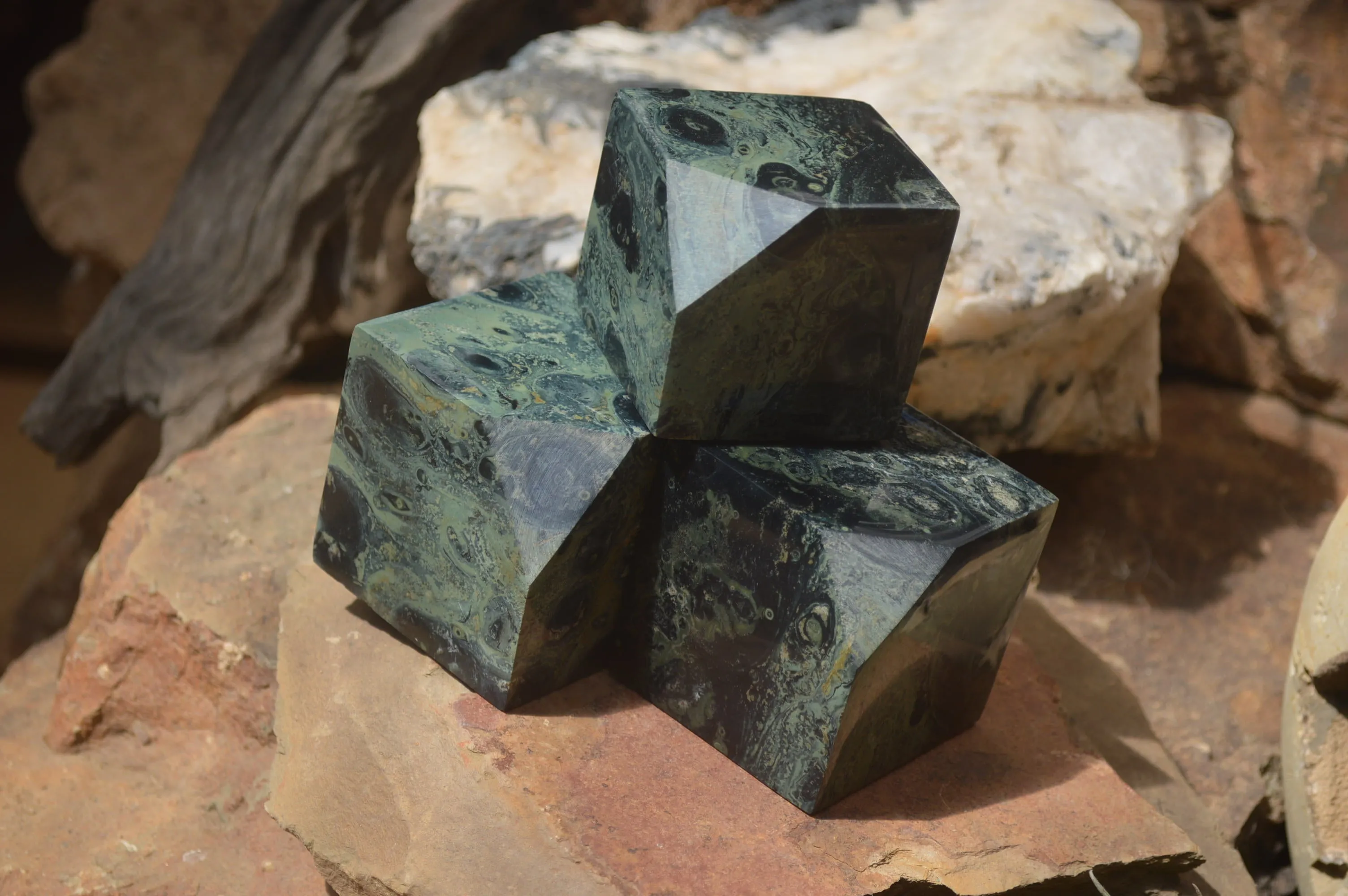 Polished Stromatolite Jasper Cubes x 4 From Madagascar