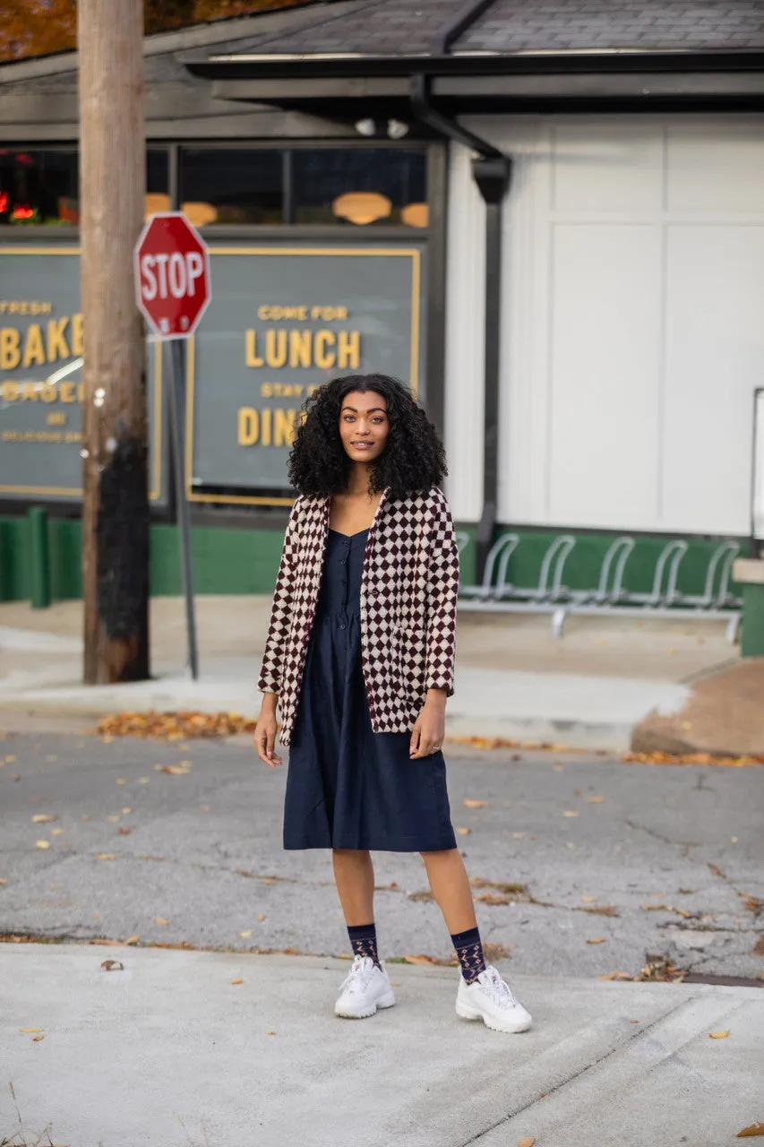 Portuguese Wool Pieper Coat in Teal Herringbone - L Left