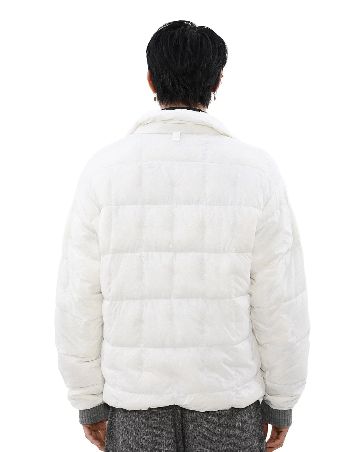 Puffer Quilted Jacket with Stand Collar and Double Zip Closure