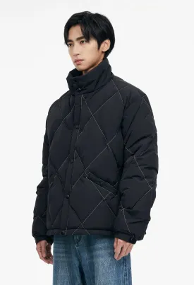 Quilted Contrast Stitch High Collar Puffer Jacket