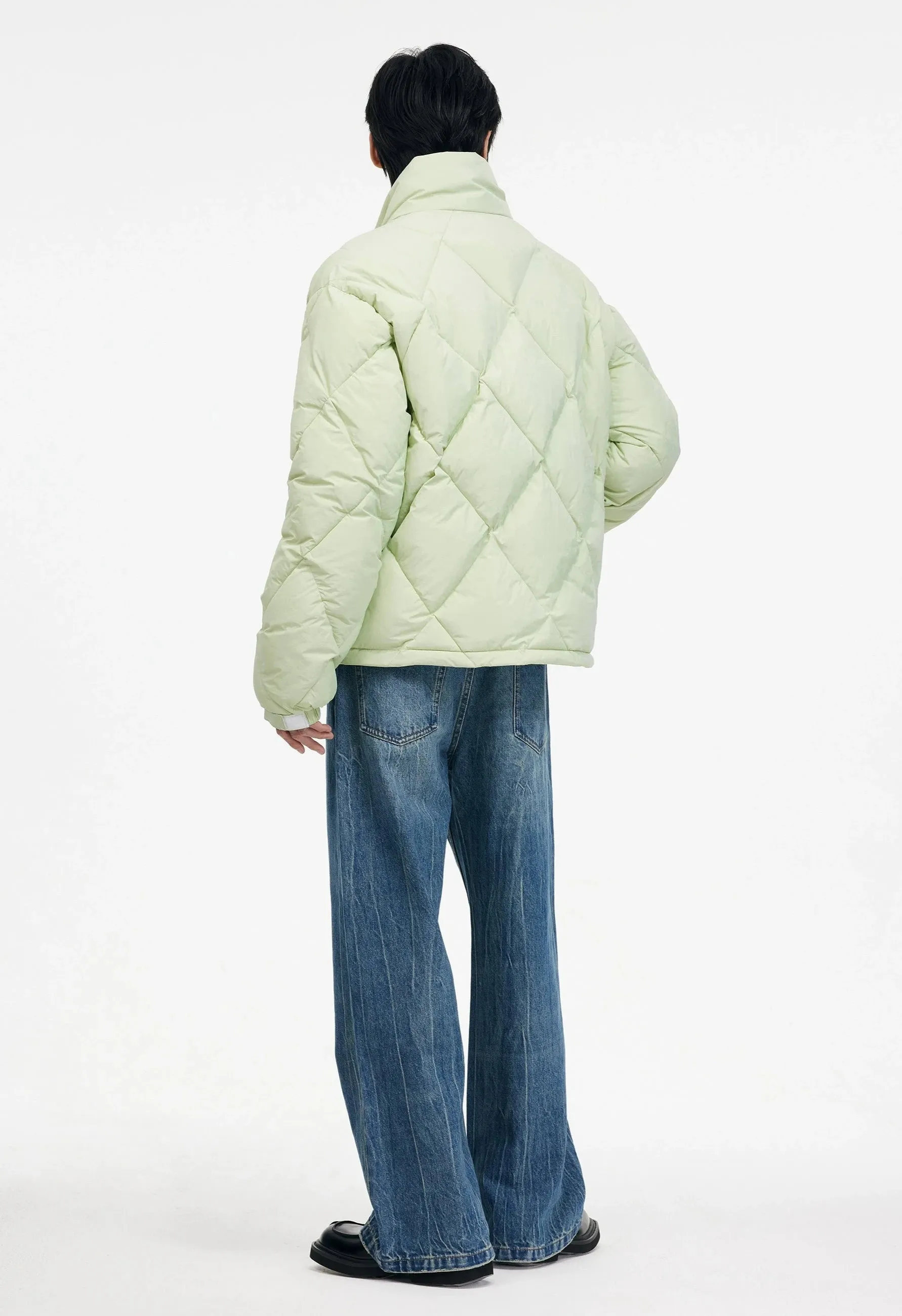 Quilted Contrast Stitch High Collar Puffer Jacket