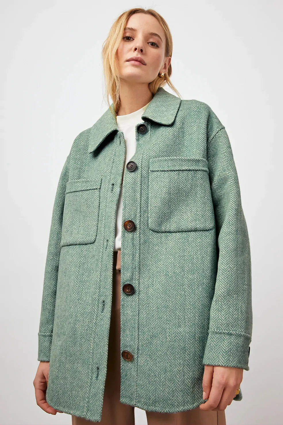 Rails Connie Shirt Jacket- Kelly Herringbone