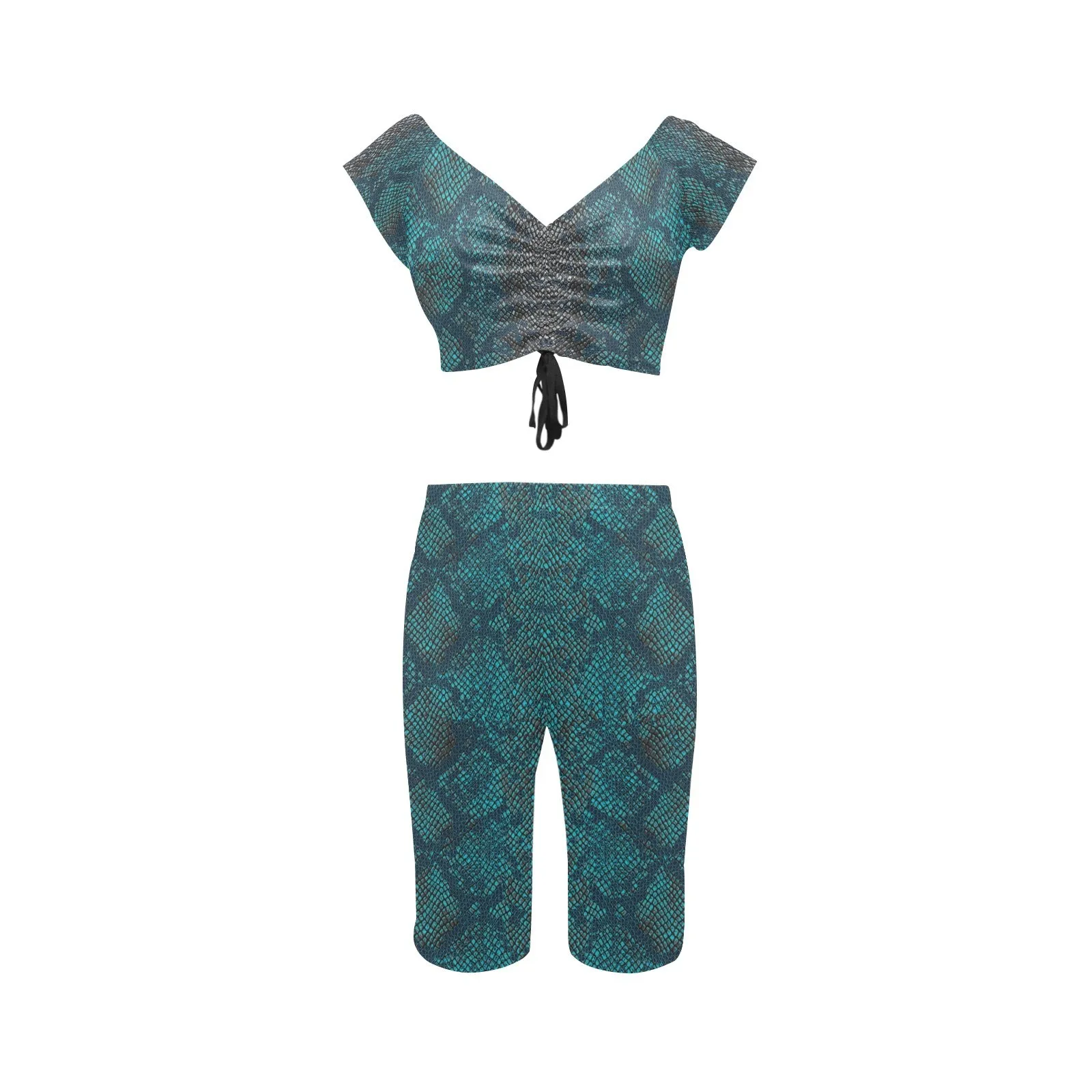 robins egg gradient snakeskin print 2a Women's Crop Top Yoga Set