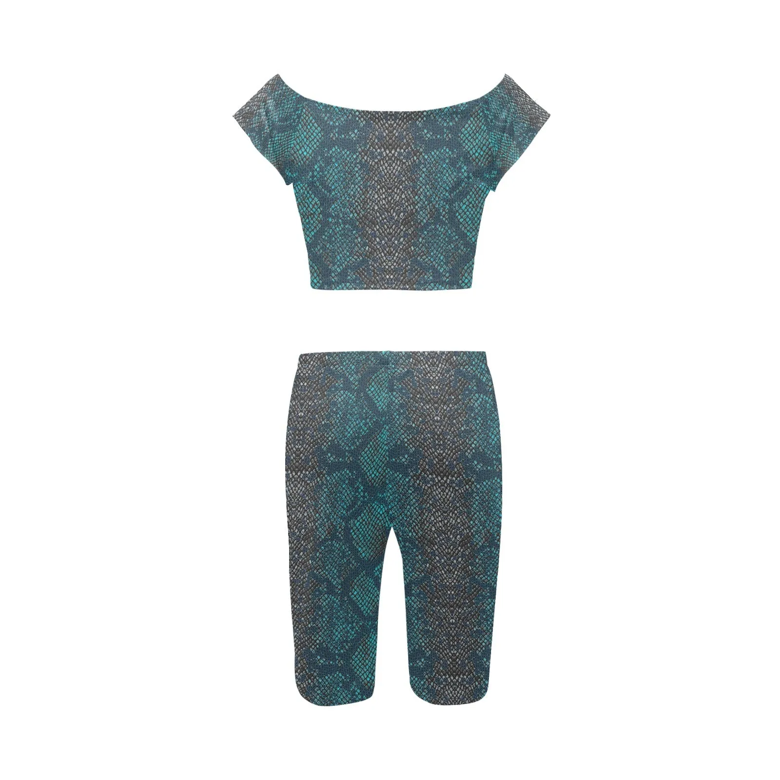 robins egg gradient snakeskin print 2a Women's Crop Top Yoga Set