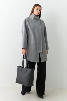 Setre Asymmetrical Neck Detailed Coat Grey