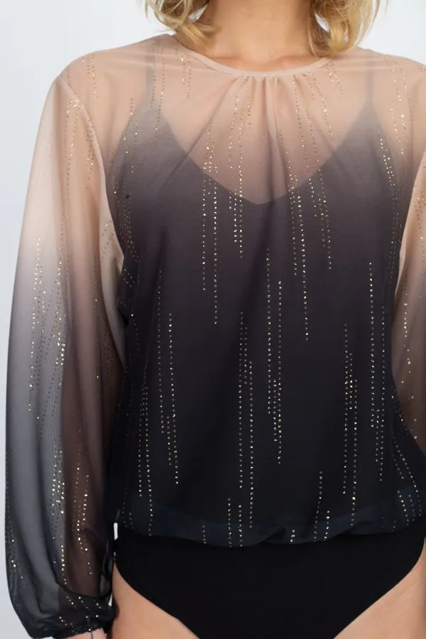 Sheer Metallic Sequin Bodysuit