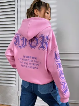 Slogan Graphic Drop Shoulder Thermal Lined Sweatshirt  FW22