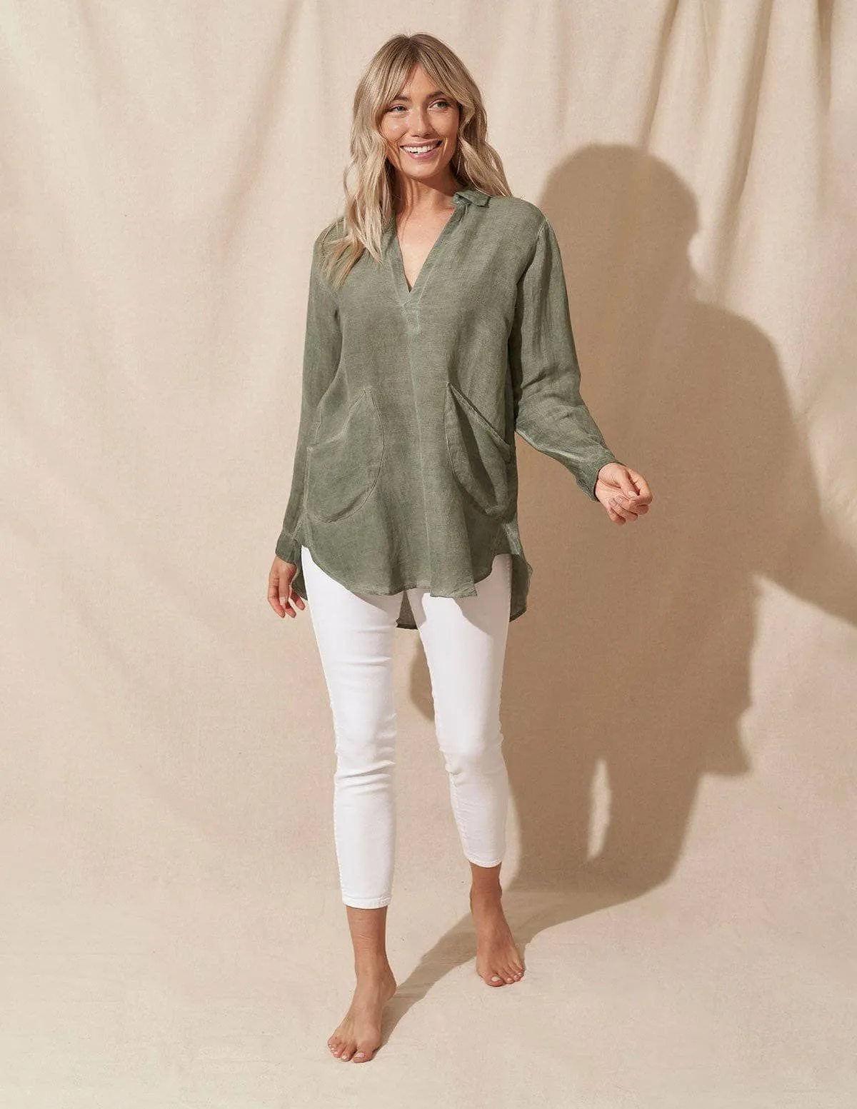 Tessa Linen Tunic - Sage - As-Is-Clearance - M and XL Only