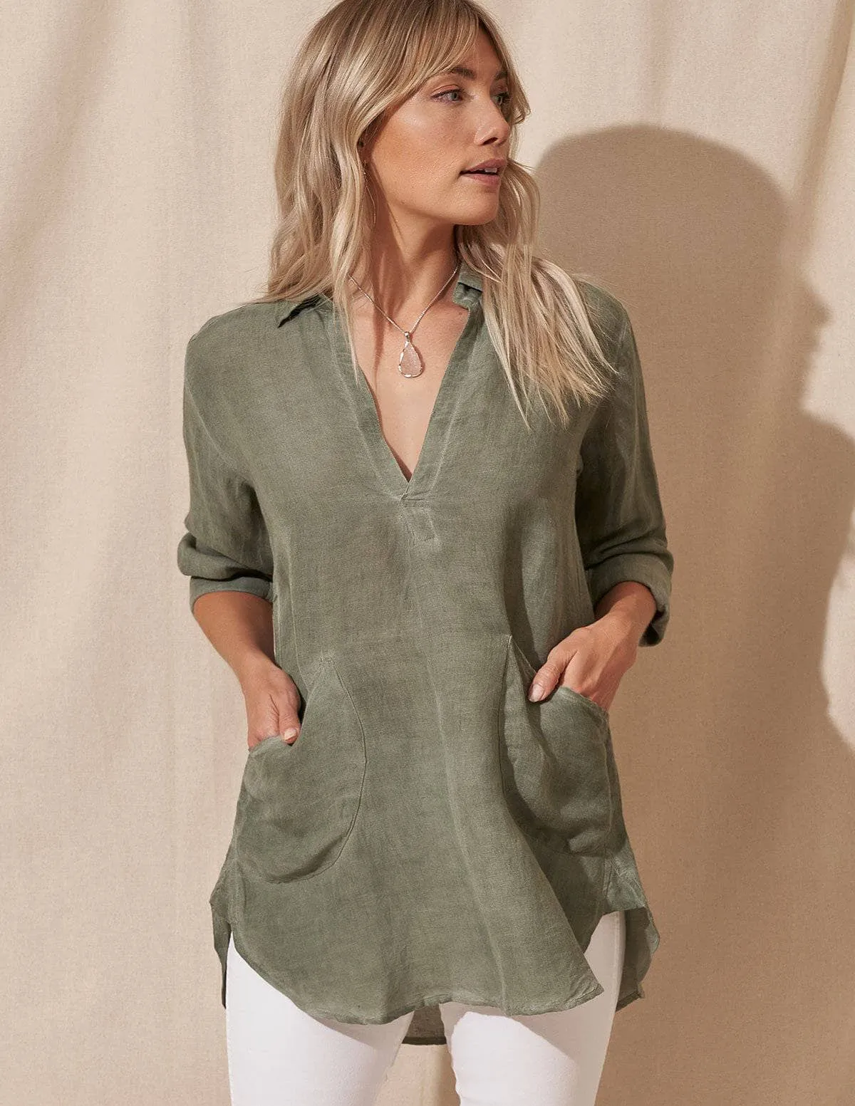 Tessa Linen Tunic - Sage - As-Is-Clearance - M and XL Only