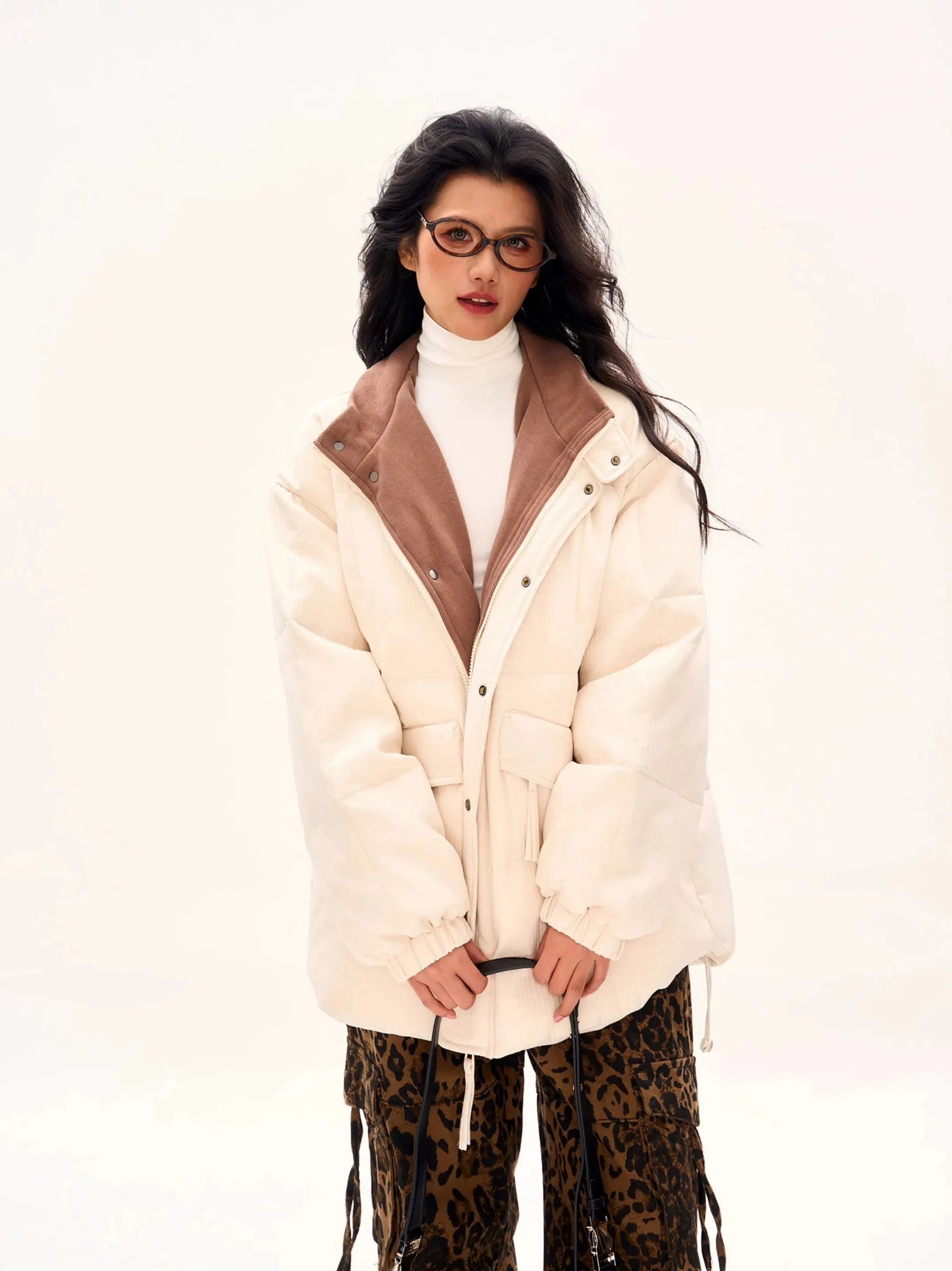 Textured Longline High Collar Oversized Puffer Jacket